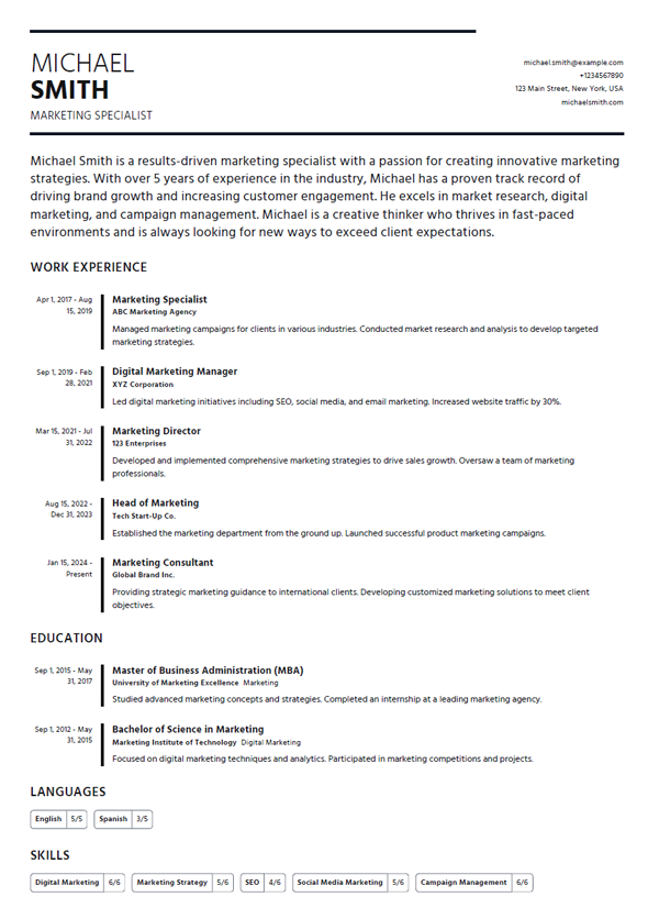 Marketing Specialist Resume