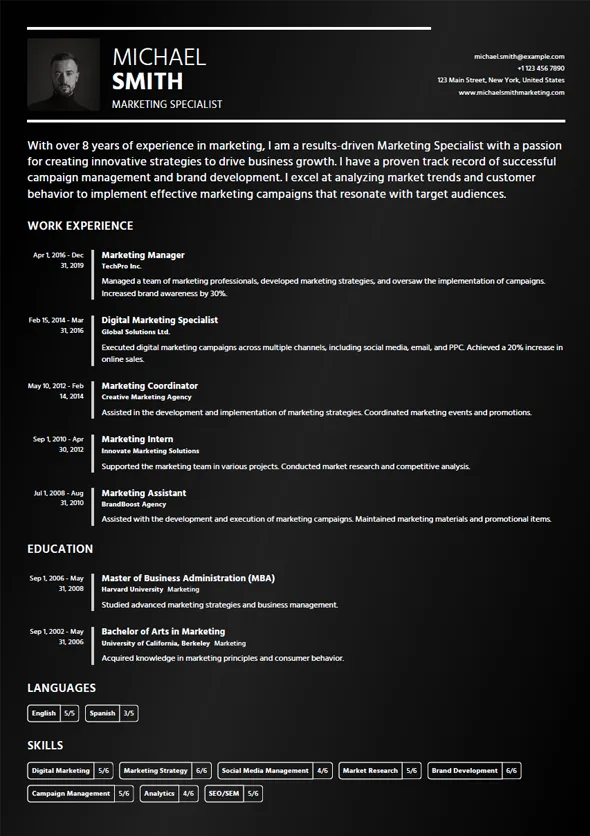 Marketing Specialist Resume